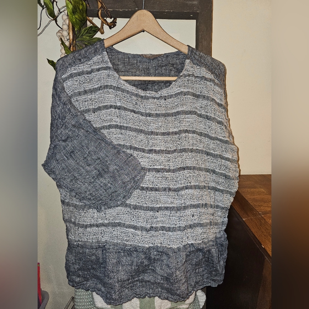 Linomania Gray Handmade Italy Womens Woven Linen Flared Shirt Tunic Boho‎ Relax